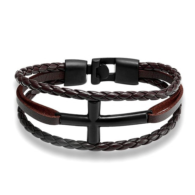 Black Cross Leather Bracelet (Different colours available)